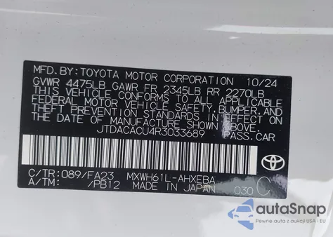 2024 Toyota Prius Prime Se from USA, damaged, VIN JTDACACU4R3033689